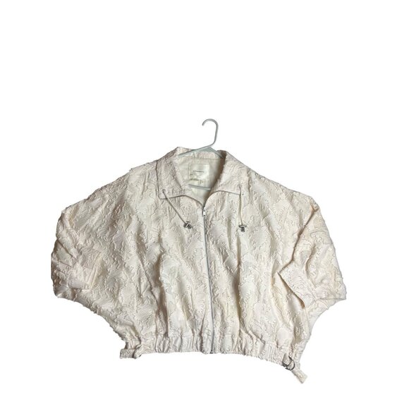 Anthropologie Cropped Lace Bomber Jacket Cream Embroidered Textured Small - Picture 2 of 13